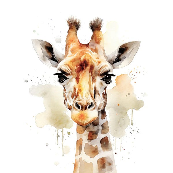 Giraffes: Giraffe Face Watercolour by Jane Rix