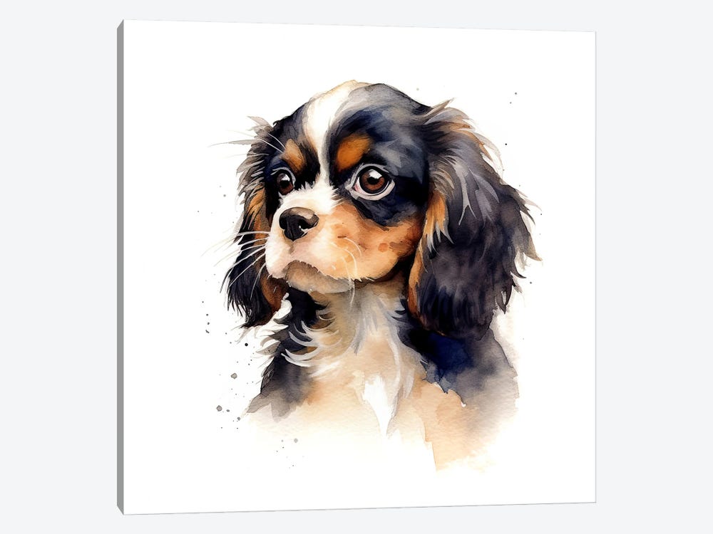 Cavalier Puppy Watercolour by Jane Rix 1-piece Canvas Artwork