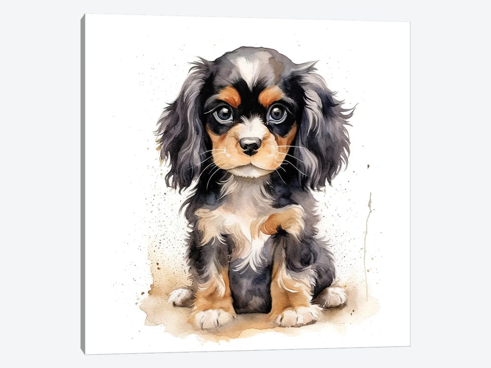 Black And Tan Cavalier Puppy by Jane Rix 1-piece Canvas Print