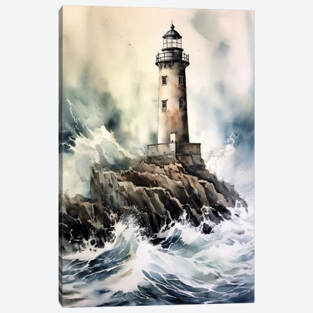 Lighthouse In Stormy Sea Canvas Print #JRX513} by Jane Rix Canvas Print
