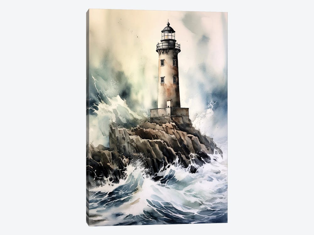 Lighthouse In Stormy Sea by Jane Rix 1-piece Canvas Art