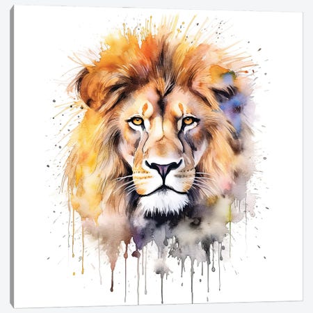 Lion Watercolour Portrait Canvas Print #JRX515} by Jane Rix Canvas Wall Art