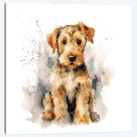 Airedale Puppy Watercolour Canvas Print #JRX522} by Jane Rix Canvas Artwork