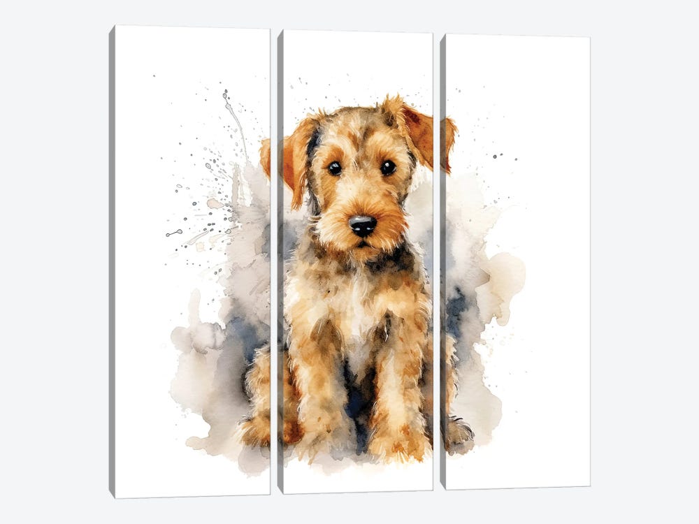 Airedale Puppy Watercolour by Jane Rix 3-piece Canvas Wall Art