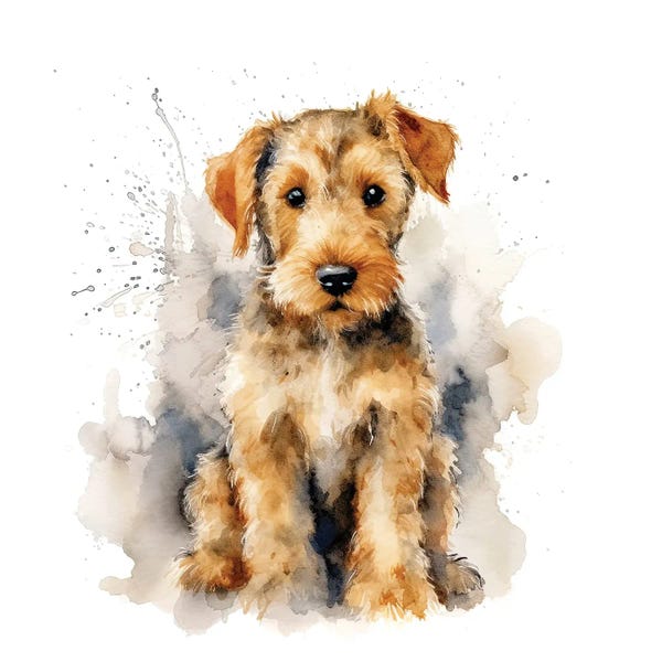 Airedale Terriers: Airedale Puppy Watercolour by Jane Rix