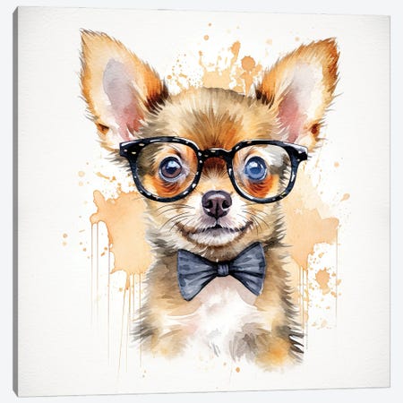Chihuahua In Glasses And Bow Tie Canvas Print #JRX530} by Jane Rix Art Print