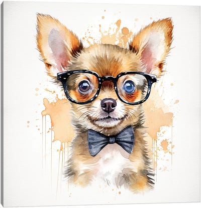 Chihuahua In Glasses And Bow Tie Canvas Art Print - Chihuahua Art