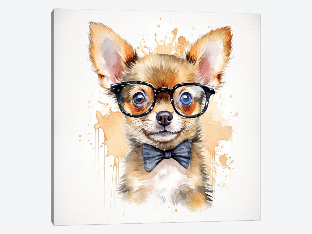 Chihuahua In Glasses And Bow Tie by Jane Rix 1-piece Canvas Print