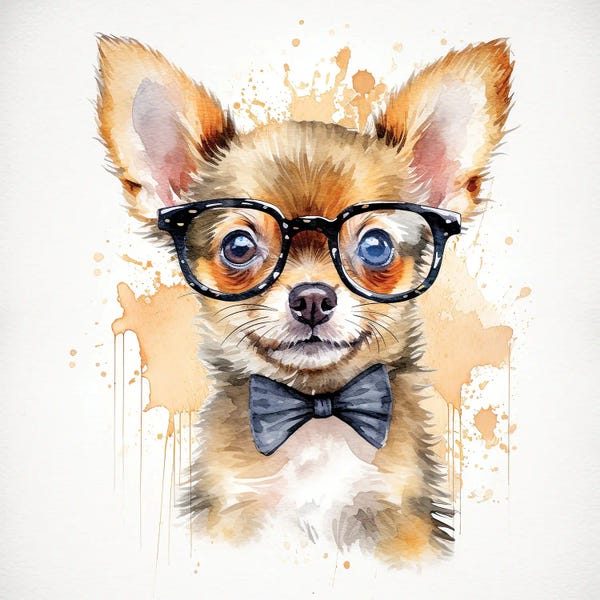 Jane Rix: Chihuahua In Glasses And Bow Tie by Jane Rix