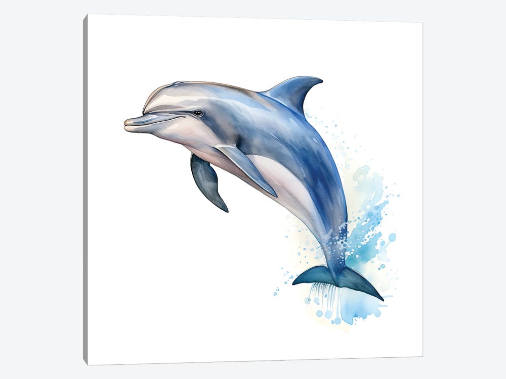 Bottlenose Dolphin Watercolour Canvas Wall Art by Jane Rix | iCanvas