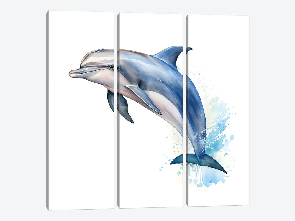Bottlenose Dolphin Watercolour by Jane Rix 3-piece Canvas Artwork