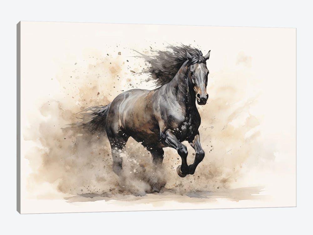 Black Stallion Galloping by Jane Rix 1-piece Canvas Wall Art