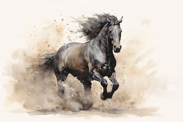 Jane Rix: Black Stallion Galloping by Jane Rix