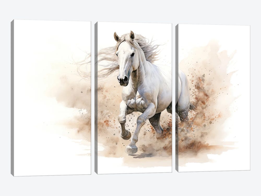 White Horse Galloping by Jane Rix 3-piece Canvas Art Print