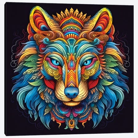 Wolf Head Totum Canvas Print #JRX535} by Jane Rix Canvas Wall Art