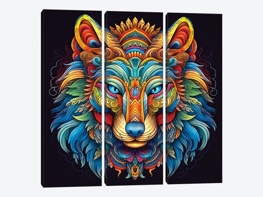 Wolf Head Totum by Jane Rix 3-piece Canvas Art