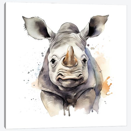 White Rhino Watercolour Canvas Print #JRX540} by Jane Rix Canvas Wall Art