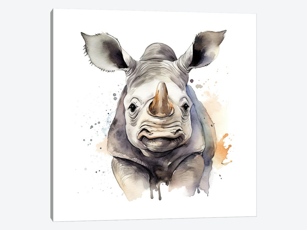 White Rhino Watercolour by Jane Rix 1-piece Canvas Wall Art