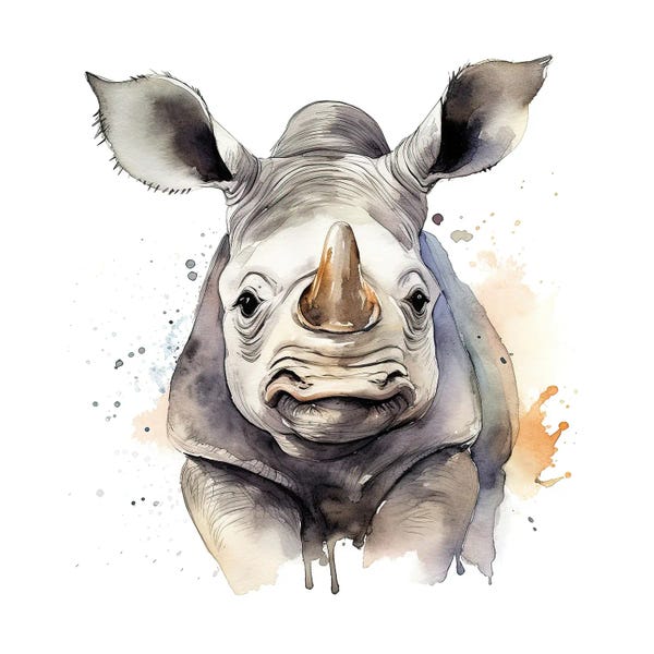 Rhinoceroses: White Rhino Watercolour by Jane Rix