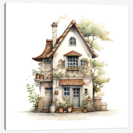Cottage Watercolour Canvas Print #JRX542} by Jane Rix Canvas Art