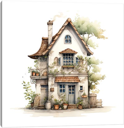 Cottage Watercolour Canvas Art Print - Jane Rix