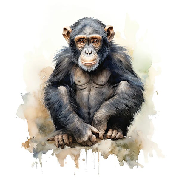 Chimpanzees: Young Chimp Watercolour by Jane Rix