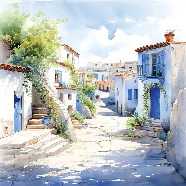 Greek Island Houses Watercolour