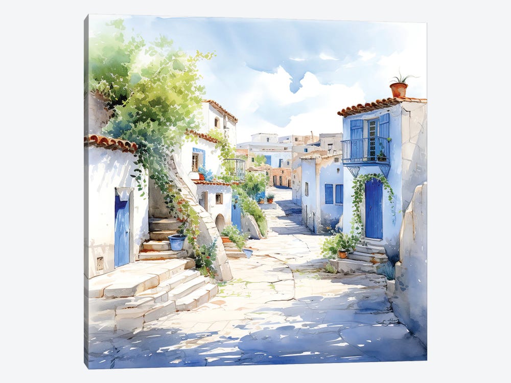 Greek Island Houses Watercolour by Jane Rix 1-piece Canvas Art