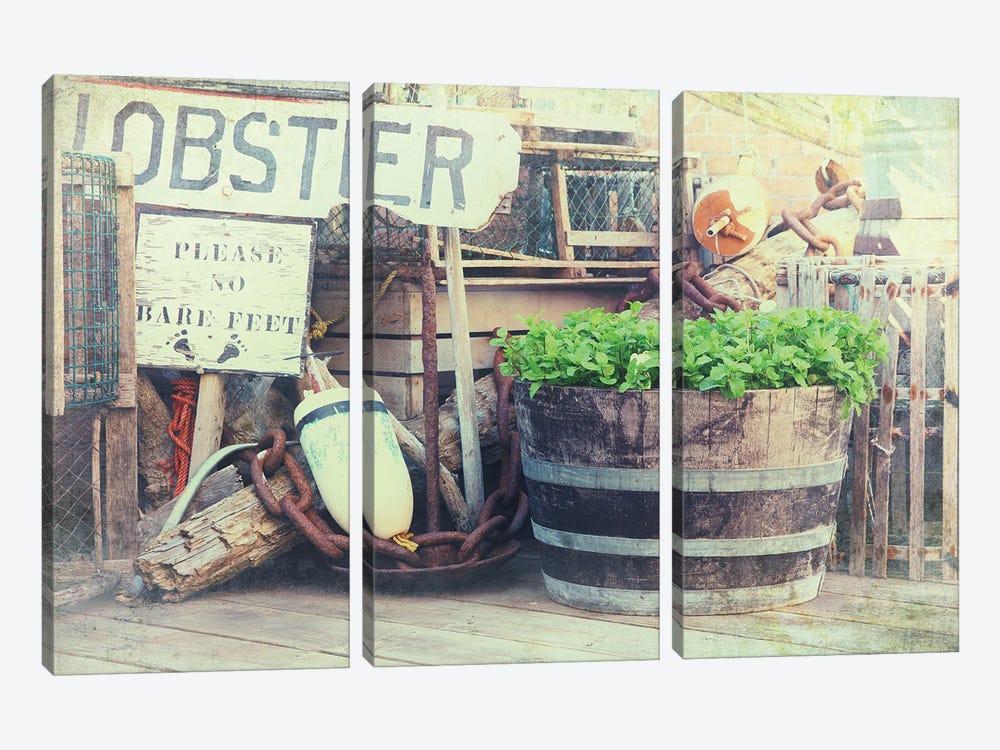 Lobster Pots And Fishing Tackle, Vintage Style by Jane Rix 3-piece Canvas Wall Art