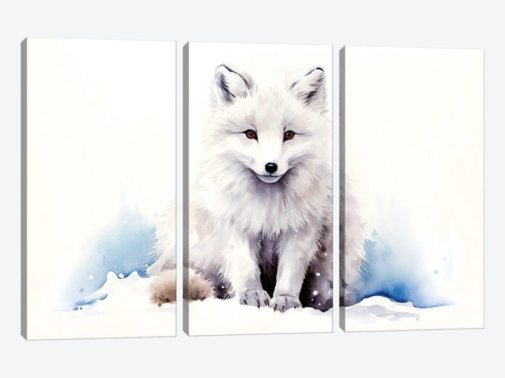 Arctic Fox In The Snow by Jane Rix 3-piece Canvas Art Print