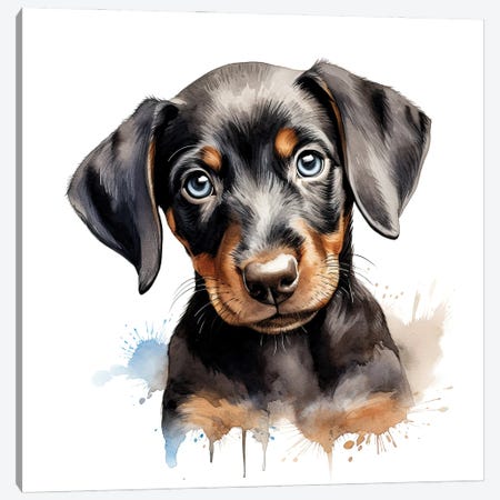 Doberman Puppy Watercolour Canvas Print #JRX555} by Jane Rix Canvas Artwork