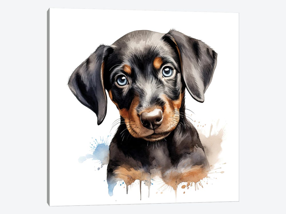 Doberman Puppy Watercolour by Jane Rix 1-piece Canvas Artwork