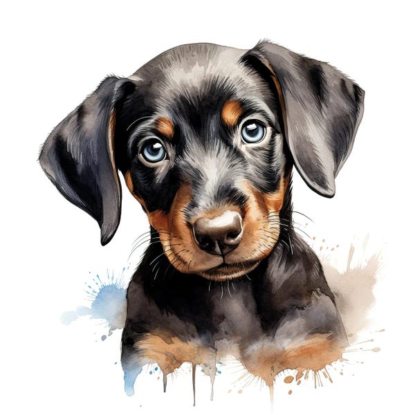 Doberman Pinschers: Doberman Puppy Watercolour by Jane Rix