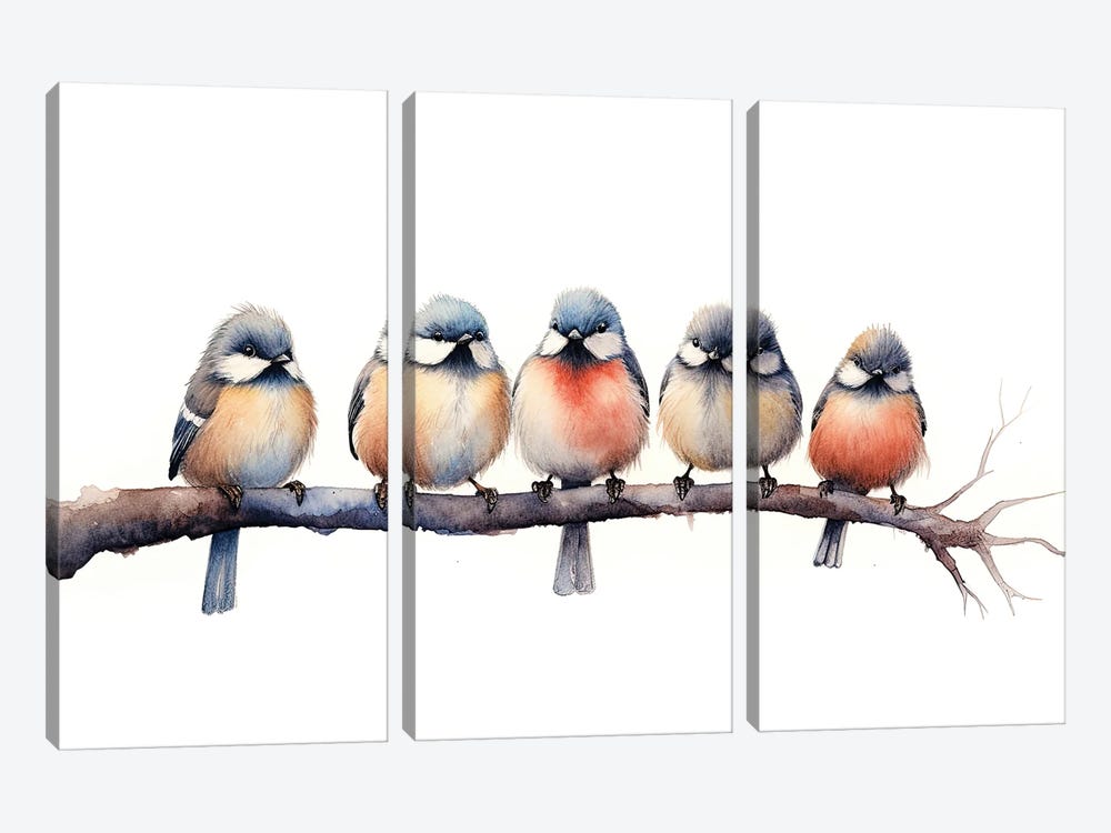 Birds On A Branch by Jane Rix 3-piece Canvas Art Print
