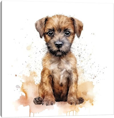 Border Terrier Puppy Watercolour Canvas Art Print - Puppy Art