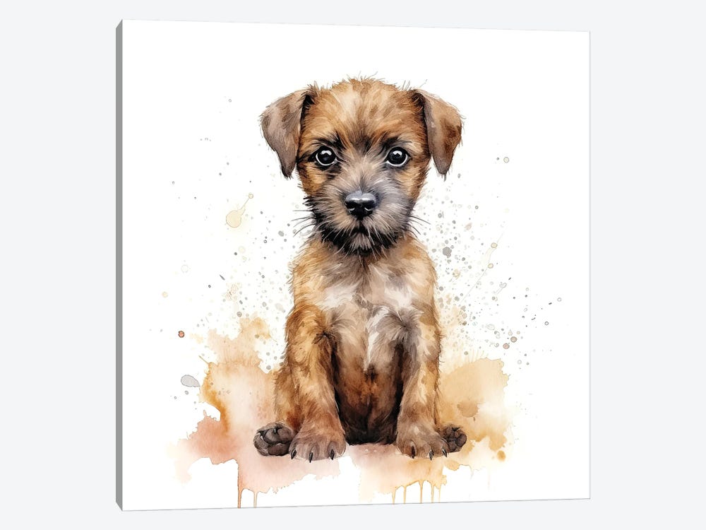 Border Terrier Puppy Watercolour by Jane Rix 1-piece Canvas Artwork