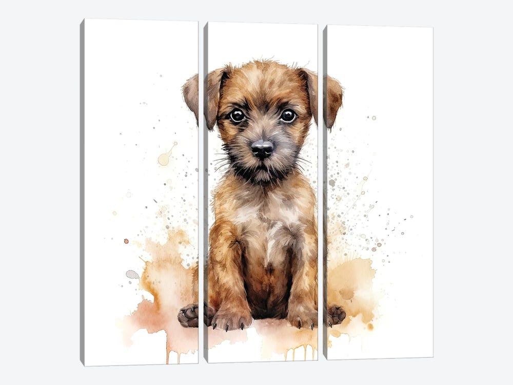 Border Terrier Puppy Watercolour by Jane Rix 3-piece Canvas Artwork