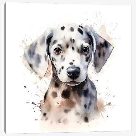 Dalmatian Puppy Watercolour Portrait Canvas Print #JRX559} by Jane Rix Canvas Print