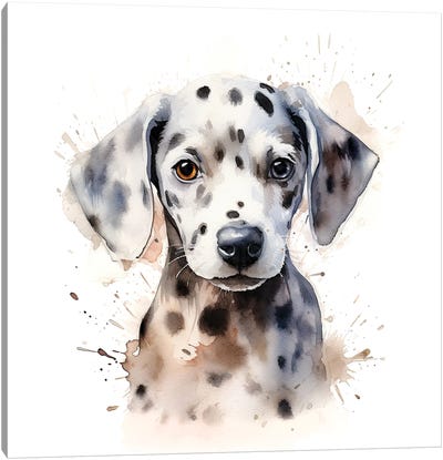 Dalmatian Puppy Watercolour Portrait Canvas Art Print - Puppy Art