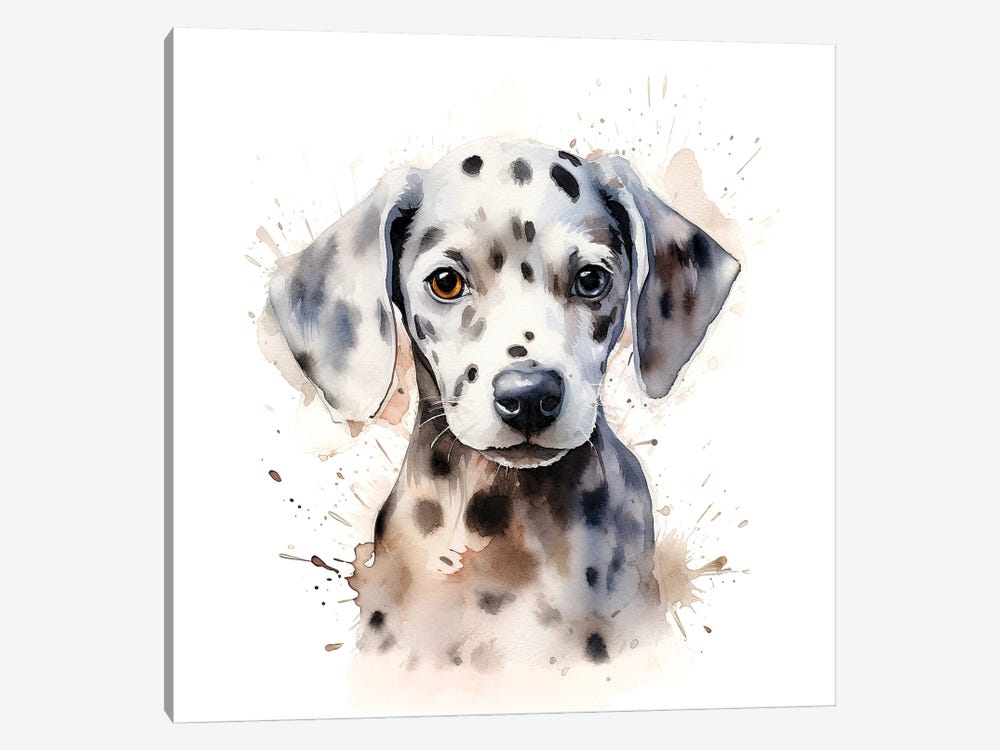 Dalmatian Puppy Watercolour Portrait by Jane Rix 1-piece Canvas Wall Art