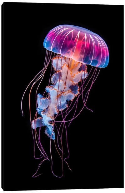 Jellyfish On Black Canvas Art Print - Jane Rix