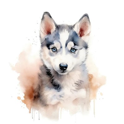 Husky Watercolour Portrait by Jane Rix metal wall art
