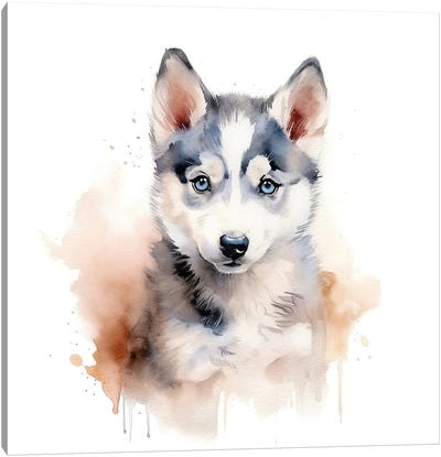 Husky Watercolour Portrait Canvas Art Print - Siberian Husky Art