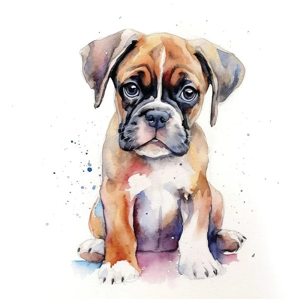Jane Rix: Cute Boxer Puppy Watercolour by Jane Rix