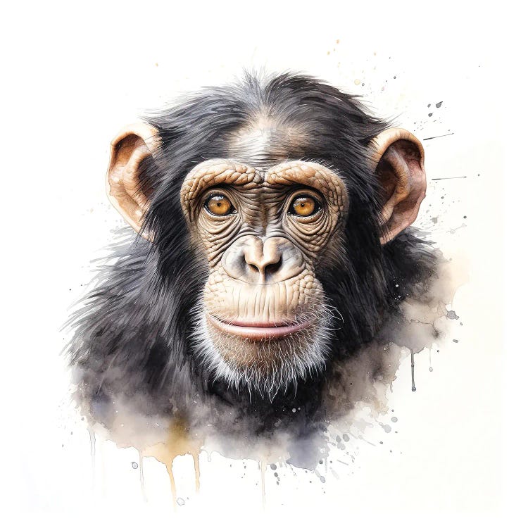 Chimpanzee Face Watercolour Portrait by Jane Rix wall art