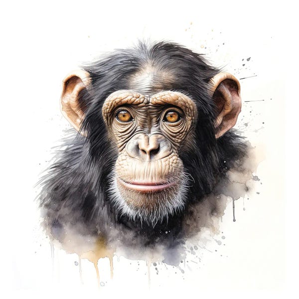 Chimpanzee Face Watercolour Portrait