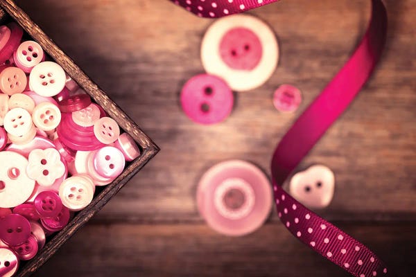 Sewing & Knitting: Pink Buttons And Ribbon by Jane Rix