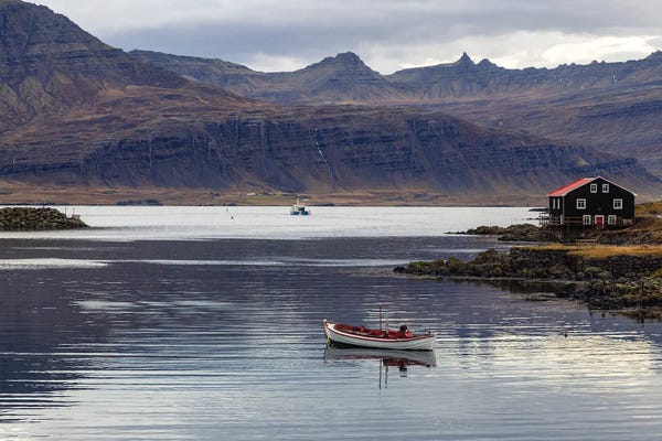 Eastfjords, Mountains And Boathouse