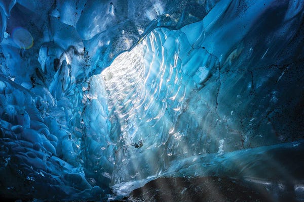 Glaciers & Icebergs: Sunlight In Ice Cave, Iceland by Jane Rix