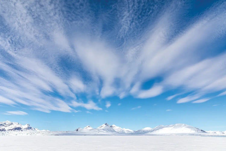 Svalbard Snowy Mountains And Sky